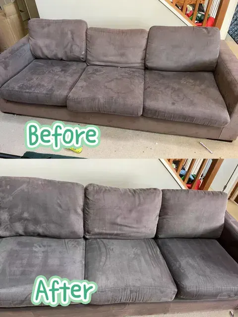 Grey sofa before and after cleaning
