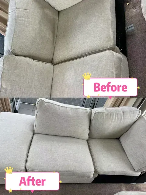 Sofa cushions before and after cleaning