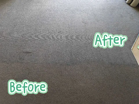 Carpet photograph labelled After across the upper cleaned area and Before across the darker lower area