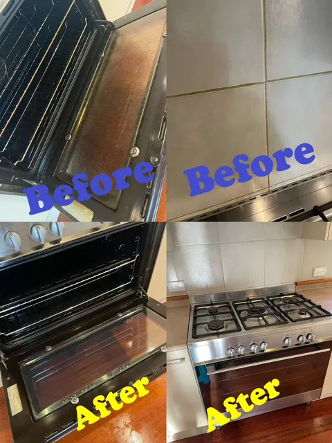 Original four-panel oven and cooking-area collage with Before and After labels