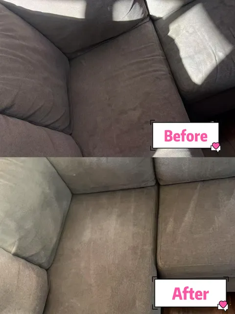 Fabric corner sofa in an original Before and After comparison